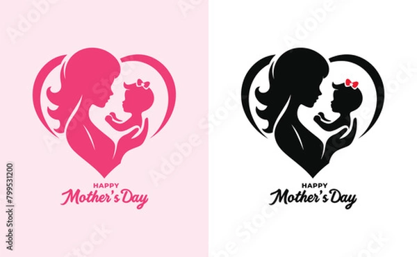 Fototapeta Happy mothers day silhouette for best mom and child love card design, vector women and child logo design mother's day special can be used in social media post, greeting card design, banner and poster