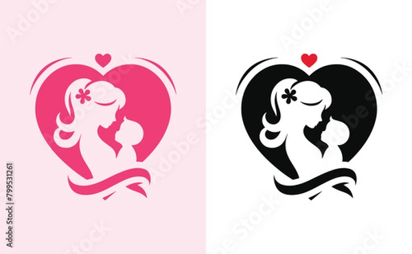 Fototapeta Happy mothers day silhouette for best mom and child love card design, vector women and child logo design mother's day special can be used in social media post, greeting card design, banner and poster