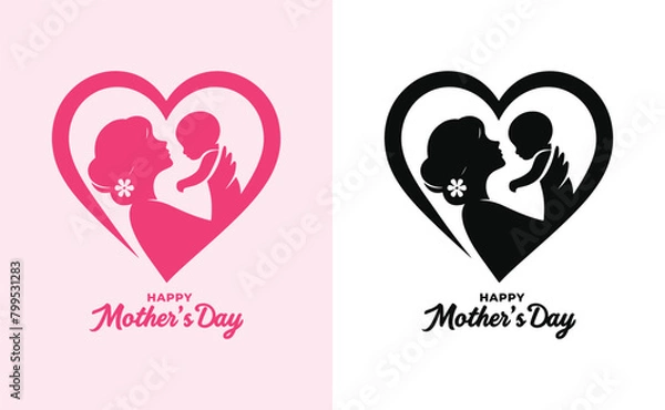 Fototapeta Happy mothers day silhouette for best mom and child love card design, vector women and child logo design mother's day special can be used in social media post, greeting card design, banner and poster