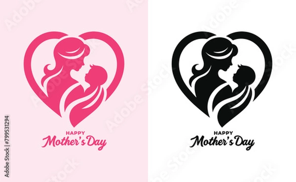 Fototapeta Happy mothers day silhouette for best mom and child love card design, vector women and child logo design mother's day special can be used in social media post, greeting card design, banner and poster