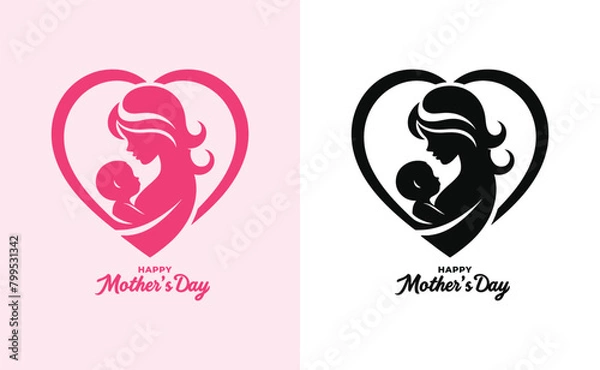 Fototapeta Happy mothers day silhouette for best mom and child love card design, vector women and child logo design mother's day special can be used in social media post, greeting card design, banner and poster