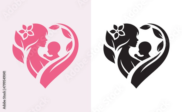 Fototapeta Happy mothers day silhouette for best mom and child love card design, vector women and child logo design mother's day special can be used in social media post, greeting card design, banner and poster