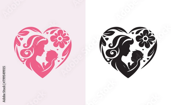 Fototapeta Happy mothers day silhouette for best mom and child love card design, vector women and child logo design mother's day special can be used in social media post, greeting card design, banner and poster