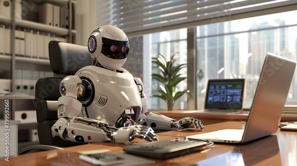 Fototapeta Robot at work office 