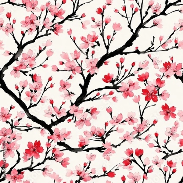 Fototapeta Sakura Cherry Blossom Seamless Pattern Background