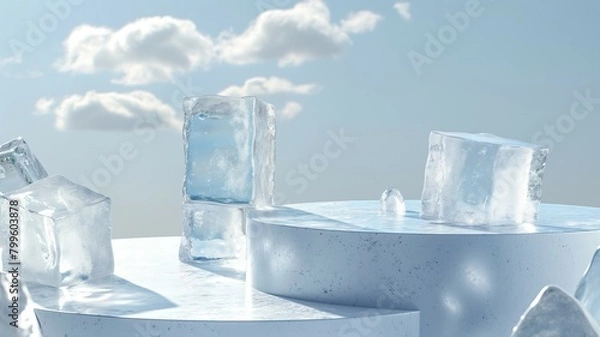 Obraz Podium mockup, cool ice cube summer background for product display, 3d render