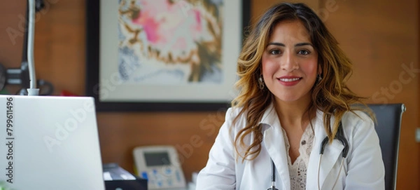 Obraz Female doctor working on computer