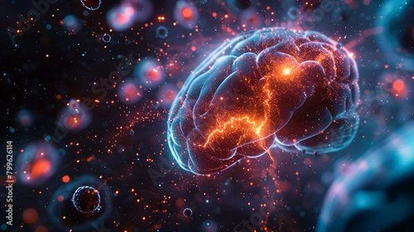 Fototapeta Futuristic Brain Undergoing Bioengineering and Quantum Computing for Cognitive Enhancement and Space in 3D Render