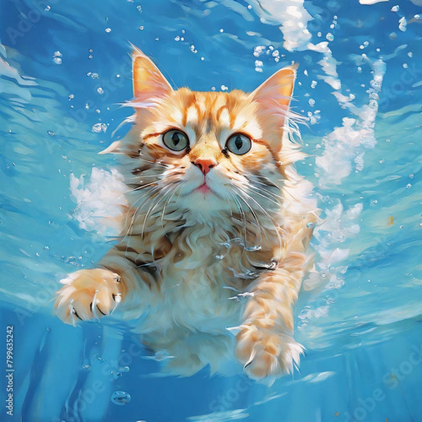 Obraz 바다 수영하는 고양이