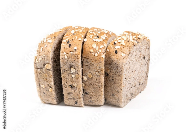 Fototapeta brown bread with cereals isolated on white background