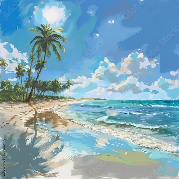 Fototapeta Tropical beach in the Morning, Blue Water, Smooth Sunny day, Summer days in beach
