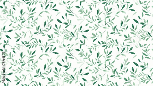 Fototapeta A seamless pattern of delicate olive branches with leaves in sage green on a white background.