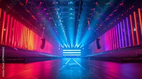 Fototapeta Rays of light cast an illuminating glow over the concert scene