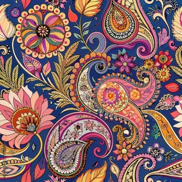 Fototapeta Seamless pattern of intricate paisley designs accented with floral elements, Generative AI