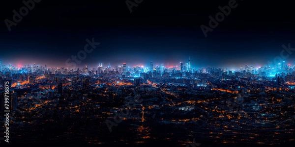 Fototapeta Aerial view of the city night time 8K VR 360 Spherical Panorama