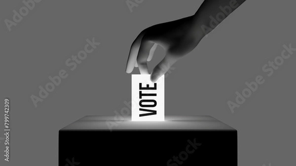 Obraz CGI hand casting vote in a ballot box. 3d render.