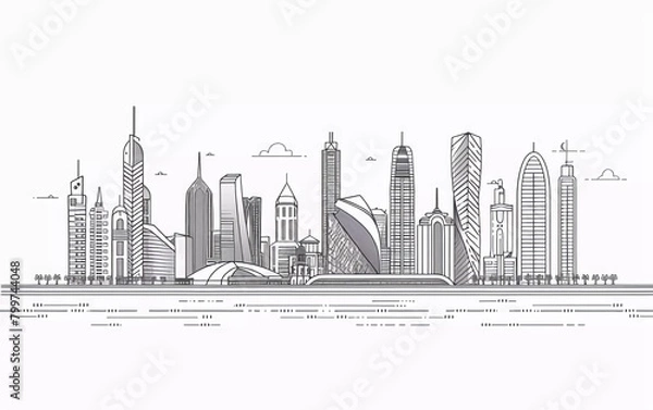 Fototapeta Abu Dhabi city linear banner. All buildings - customize different objects with background fill