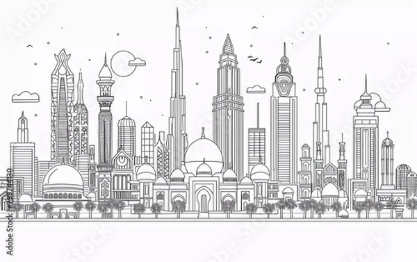 Fototapeta Abu Dhabi city linear banner. All buildings - customize different objects with background fill