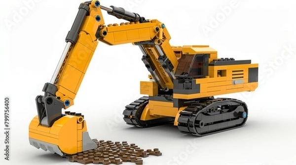 Fototapeta 3D render plastic excavator color yellow aspect ratio 2:1
