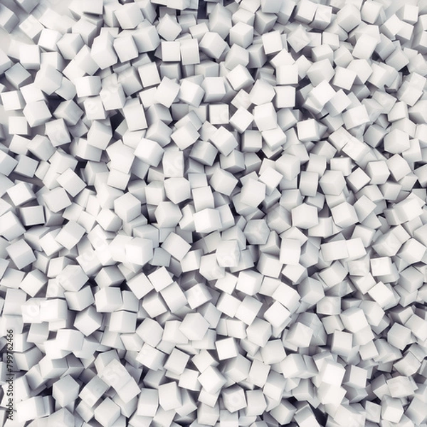 Fototapeta White cube-shaped objects chaotically piled on top of each other. 3d rendering digital illustration