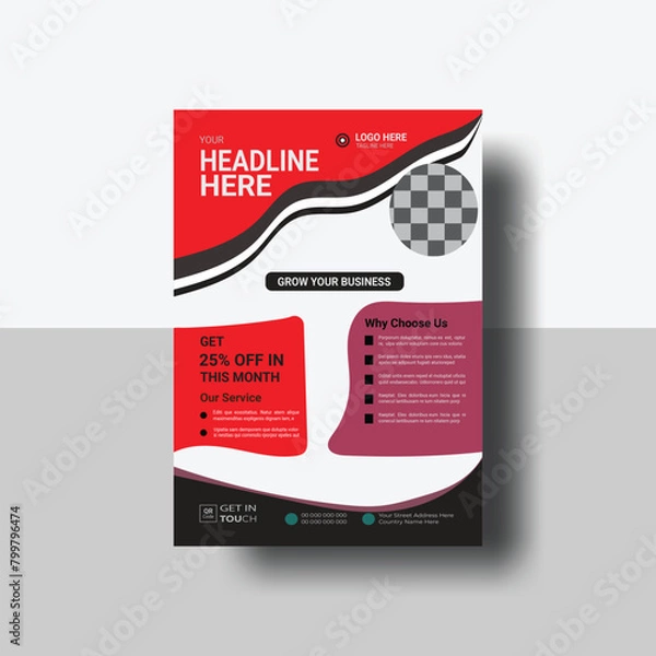 Obraz Corporate natural shape business flyer or Brochure Template vector Design with red,white and blck color. Flyer in A4 with colorful business template.