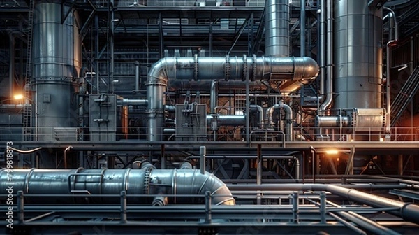 Fototapeta Equipment and piping on big factory. copy space for text.