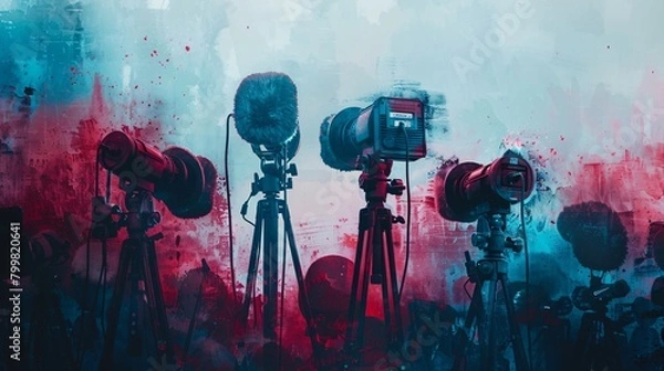 Obraz press broadcast on world map background