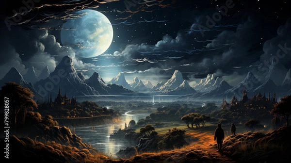 Fototapeta Landscape with moon and clouds