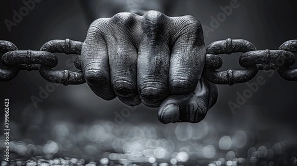 Fototapeta Monochrome Image of a Fist Holding Chains