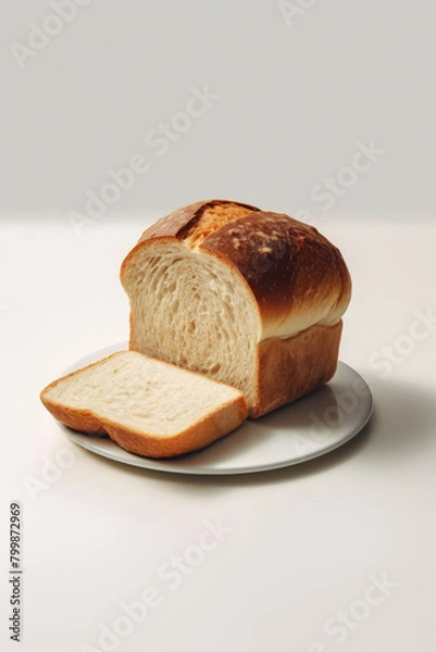 Obraz パン, 食パン, 一斤, 朝食, 皿, 白背景, bread, loaf, breakfast, plate, white background