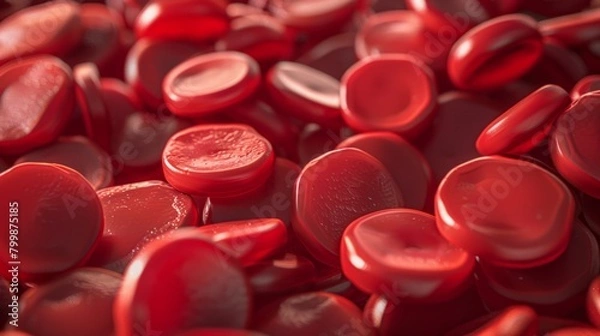 Fototapeta Human red blood cell, 3D rendering. Concept for medical health care. Blood cells with cut paths