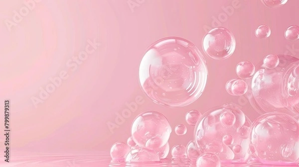 Fototapeta Pink bubbles floating on a pink background.