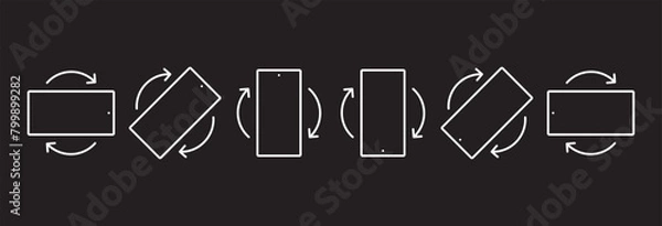 Fototapeta Phone Rotation icons set. Rotate smartphone icon. Device rotation symbol. Rotate Mobile phone. Turn your device. Rotate phone line icon vector illustration in black background.