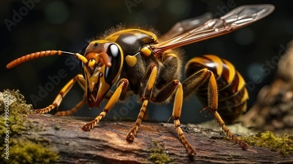 Fototapeta A yellowjacket wasp in extreme close up