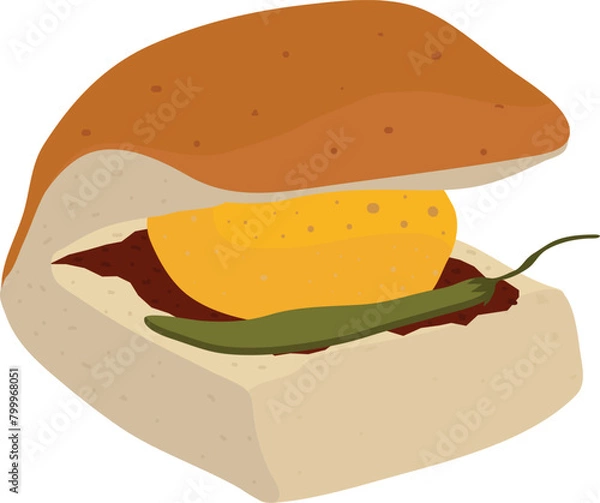 Obraz Indian street food Vada Pav vector Illustration, Indulge in the flavors of Mumbai's streets with our Vada Pav vector illustration. Perfect for menus, posters, or culinary designs and more