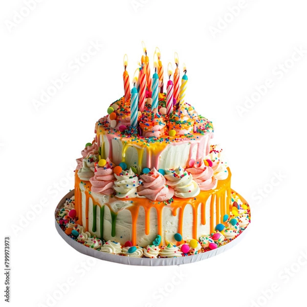 Fototapeta Multi-layered birthday cake on transparent background. Ai generated