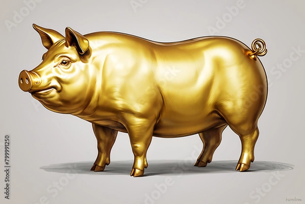 Fototapeta draw a golden pig. Generative AI
