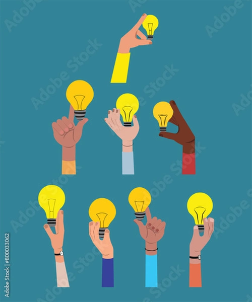 Fototapeta 8 Light Bulb Icons From Different Race Showing Idea
