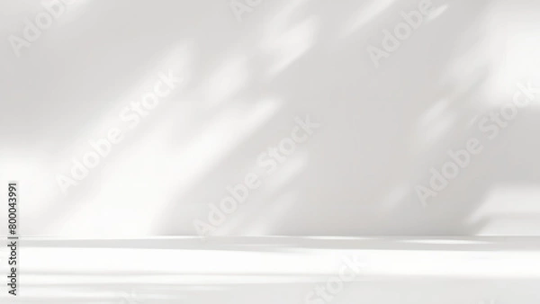 Obraz Minimal abstract light gray background for product presentation. Soft shadow and light from windows on white wall.