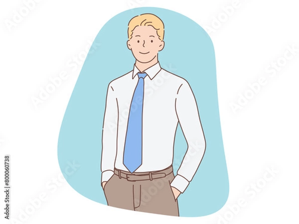 Fototapeta Elegant and professional Hand-drawn style vector illustration of a man with tie and hands in pockets. Suitable for business, style, and office content