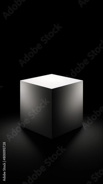 Fototapeta one cube silhouette in the centre, and nothing else. White cube in black background. Flat, symmetrical. 