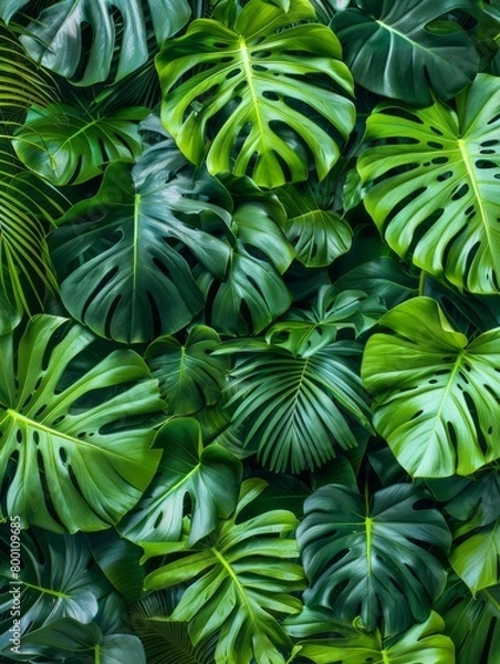 Obraz Green tropical, palm leaves, leaf branches on white background. flat lay, top view