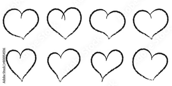 Fototapeta Crayon Hearts Painted with Lipstick and Pencil. A Hand Drawn chalk Fashion style. Sketch. A Symbol of Romantic Love. Vector Illustration for Valentine Day