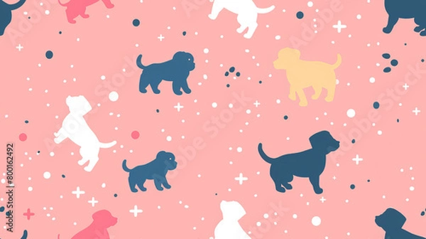 Obraz happy baby dog puppy smiling animal face with spot  pastel soft tone color, seamless pattern  nursery design cartoon style illustration with grungy texture, Generative Ai