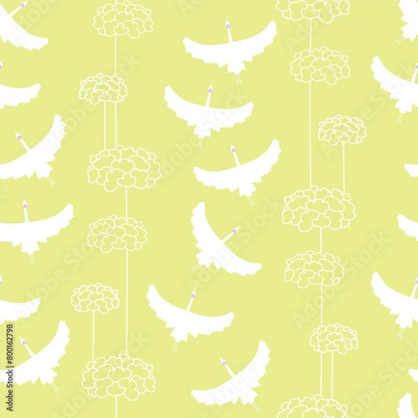 Fototapeta Vector light green seamless pattern background: Birds And Trees.