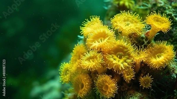 Obraz yellow corals on green background.