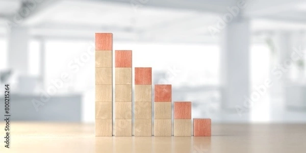 Obraz Wooden financial chart. Business strategy. Cubes blocks bar graph