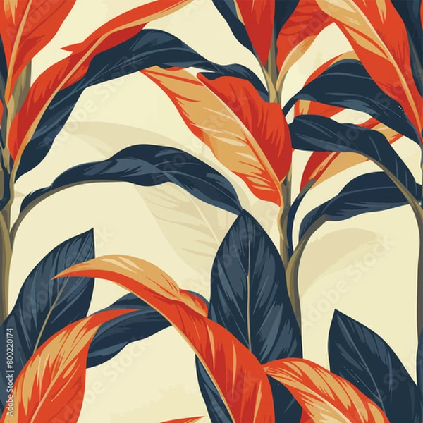 Fototapeta a seamless pattern colorful background of tropical flowers and leaves.