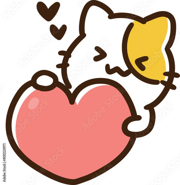 Obraz ハートを抱えるかわいいねこのキャラクターの上半身イラスト