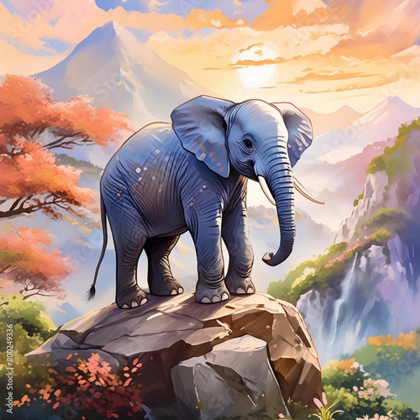 Obraz 바위 위에 올라간 코끼리